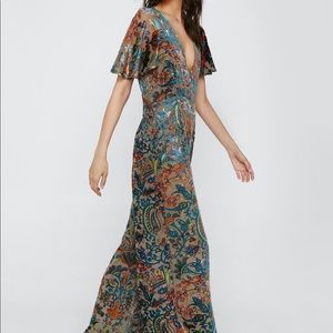 Nasty Gal Paisley Devore Angel Sleeve Jumpsuit